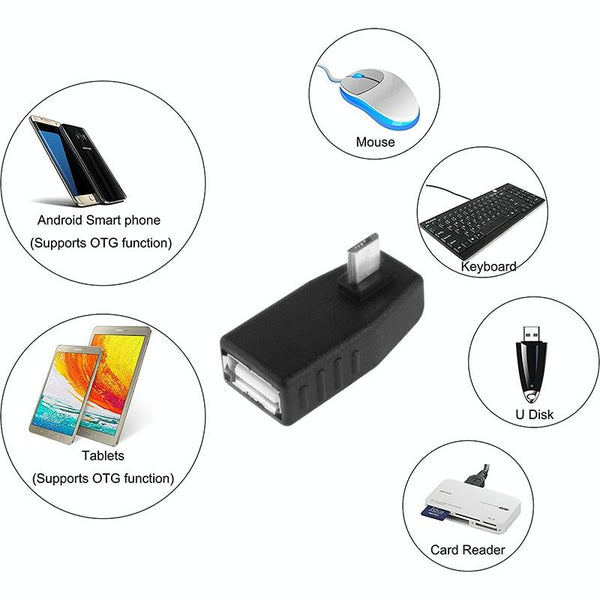Micro USB Male to USB 2.0 AF Adapter with 90 Degree Angle, Support OTG Function(Black)