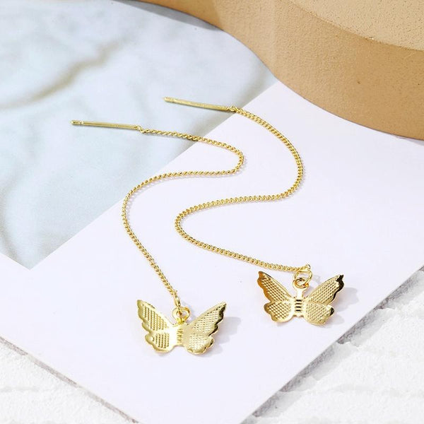 E2210-10 Butterfly Long Ear Wire Women Simple Earrings