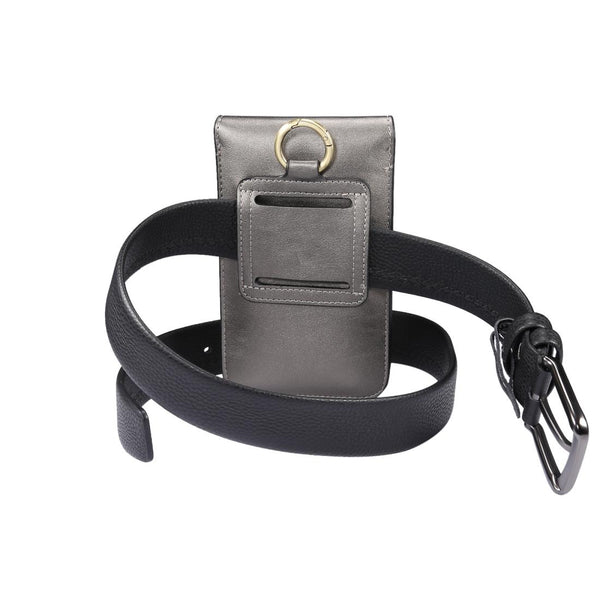 Lambskin Texture Men Phone Universal Double Lattice Waist Bag Leather Case, Size:L(Grey)