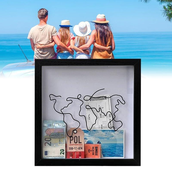 20 x 20cm Travel Shadow Box Frame with Slot for Keepsakes,Money,Ticket(Black)