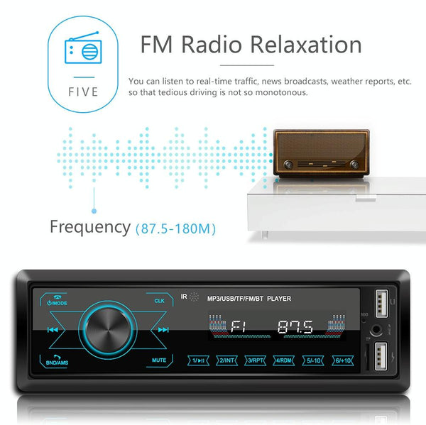 A2818 Car Bluetooth Speakerphone Car MP3 Player Function Touch Double U Disk Colorful Lights Radio, Specification: Standard+16G Memory Card