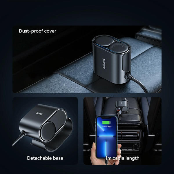 Baseus High Efficiency Pro 30W 2 in 1 Car Cigarette Lighter Expand with 4 Output Ports(Black)