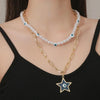 Angel Eyes Pendant Layered Necklace, Model: N2210-2 Double-layer Pentagon Pendant