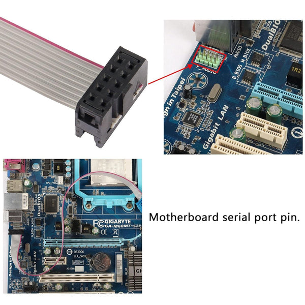 JUNSUNMAY DB9 9Pin Male to IDC 10Pin Female Ribbon Cable RS232 Serial Header Flat Cable, 28cm