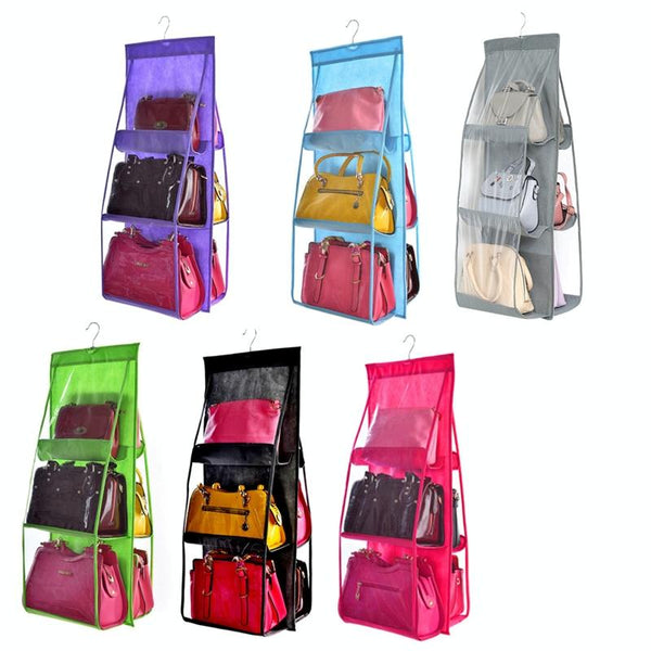 B05005 Double Sided 6 Pocket Hanging Bag Non-woven Fabric Hanging Handbag Organizer(Blue)