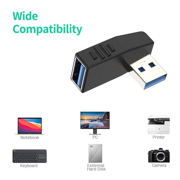 ENKAY USB 3.0 Adapter 90 Degree Angle Male to Female Combo Coupler Extender Connector, Angle:Horizontal Right