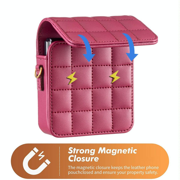 For Samsung Galaxy Z Flip6 BFB04 Plaid Crossbody Fold Phone Bag(Rose Red)