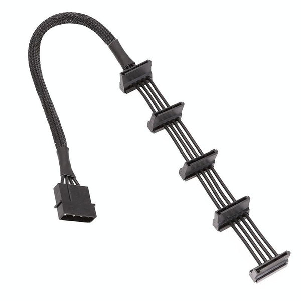 40cm 18AWG Large 4Pin Sleeve Grid 1 To 5 SATA Hard Drive Cage Cable