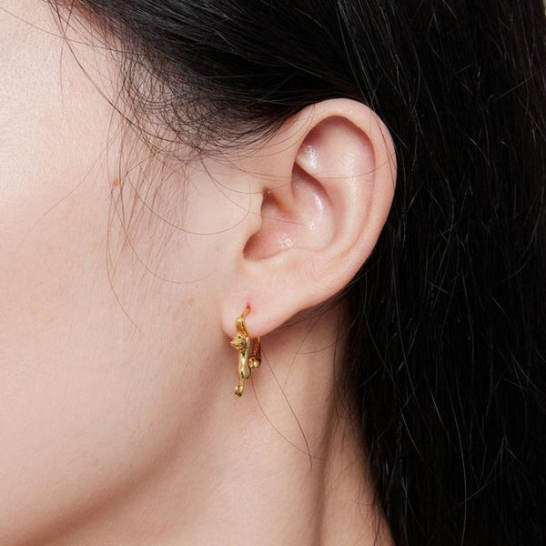 Sterling Silver S925 Diamond Stretch Cat Stretch Earrings, Size: Large Black Gold Plated