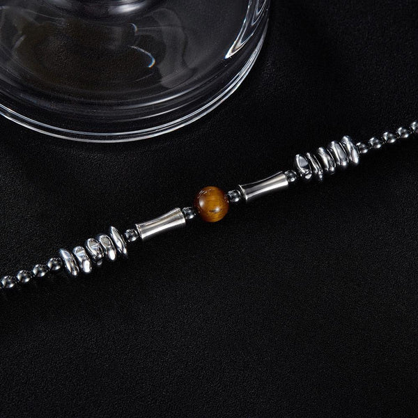 OPK GS1550 Personalized Stainless Steel Black Gallstone Tiger Eye Stone Bracelet