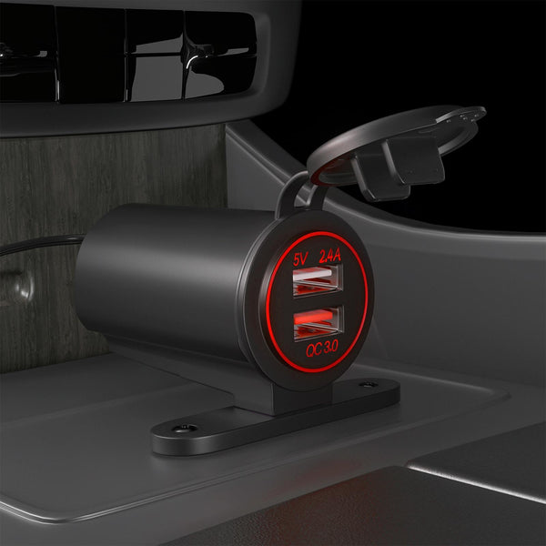 ZH-723F2 Car / Motorcycle QC3.0 Cell Phone Fast Charging Dual USB Car Charger(Red Light)