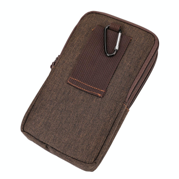 For 6-7 inch Mobile Phones Universal PU Leather + Fabric Stitching Waist Bag(Brown)