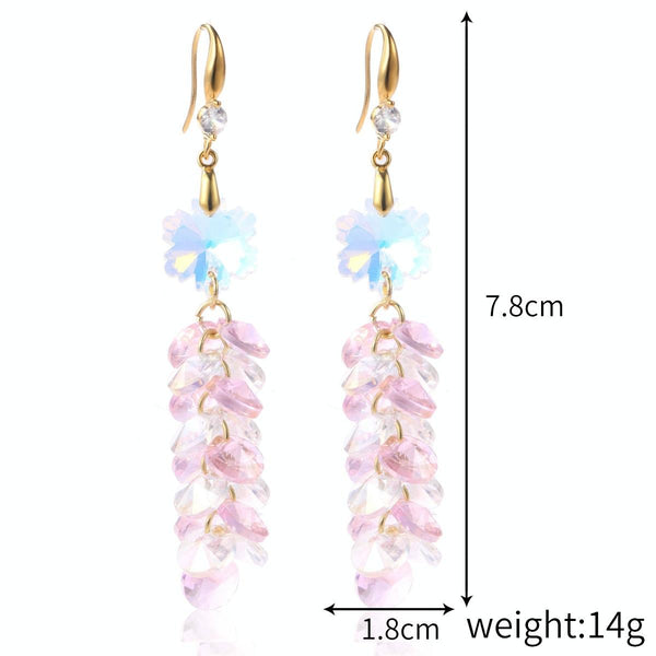 E2204-5 Pink Transparent Scattered Natural Crystal Handmade Earrings Zircon Long Earrings