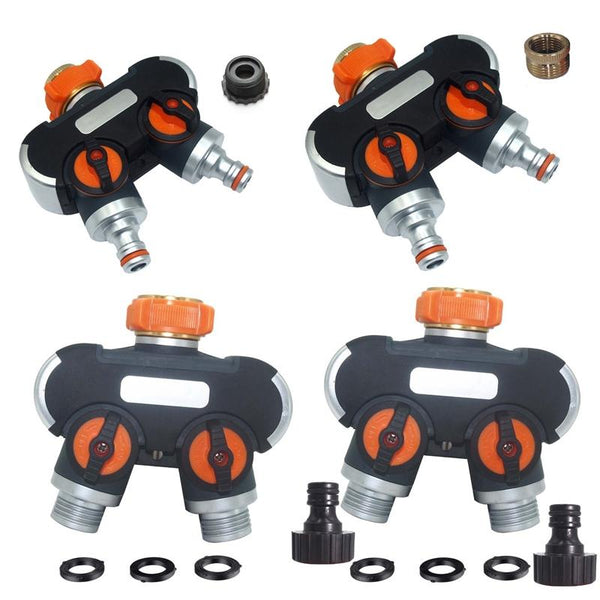 Garden Irrigation And Watering One Pass Two Faucet Water Divider With Thread European Connector+Plastic Nipple Connector