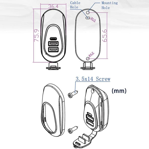 12-24V Bus Handlebar Installed USB Fast Charging Charger, Specifications: 2U QC+QC