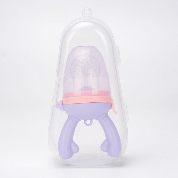 Baby Pacifier Fruit Vegetable Auxiliary Feeder Cute Deer Fruit Bite Pouch Teething Stick, Color: With Box Purple