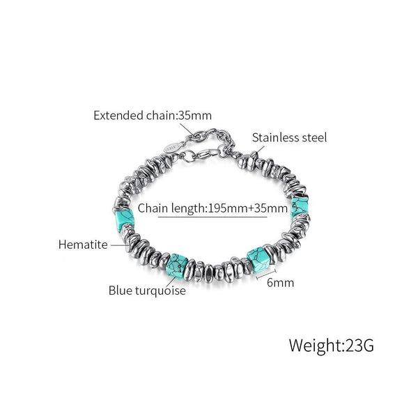 OPK GS1546 Stainless Steel Personalized Blue Turquoise Black Gallstone Bracelet