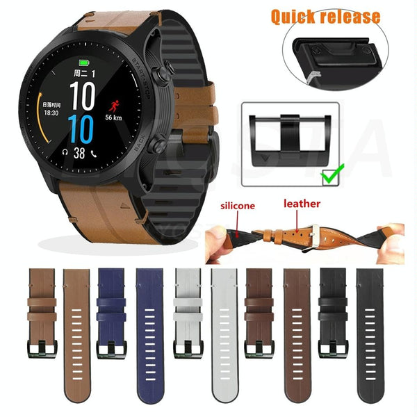 For Garmin Fenix 7 Silicone + Leather Quick Release Watch Band(Brown)