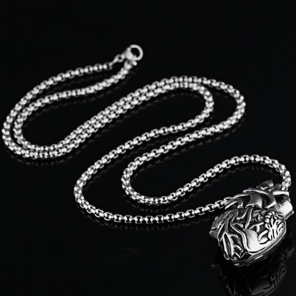 1168 Personalized Titanium Steel Cardiac Pendant Can Be Opened, Color: Steel Color Large+4x60cm Pearl Chain