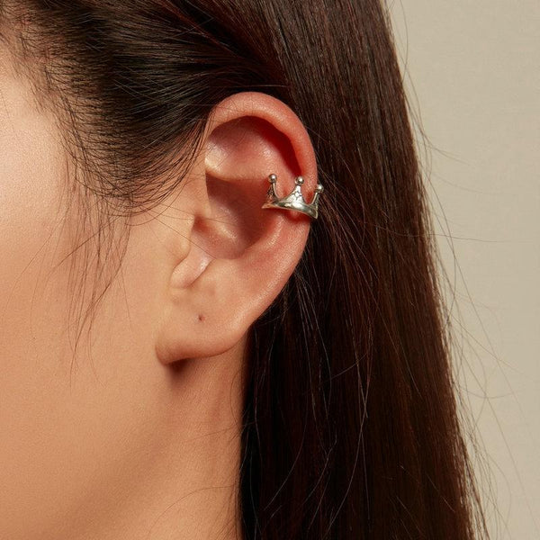 SCE1530 Sterling Silver S925 Crown Star Zircon Single Ear Cuff
