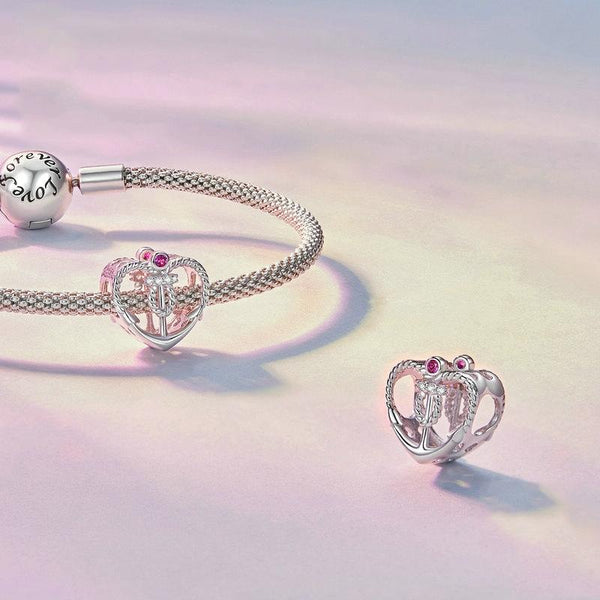 BSC773 Sterling Silver S925 Love Anchor Platinum Plated Beaded Bracelet