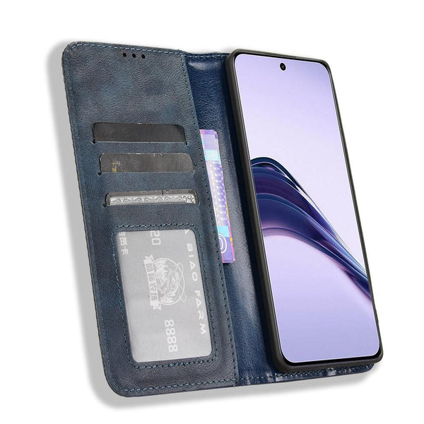 For Realme 13+ 5G Global Magnetic Buckle Retro Texture Leather Phone Case(Blue)