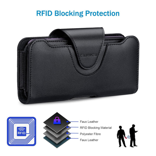 NUOKU 5.5-6.7 Inch Dual Phone Belt Clip Carrying Pouch Litchi Texture Leather Phone Case(Black)