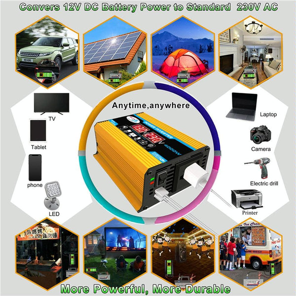 Tang II Generation 12V to 220V 4000W Modified Square Wave Car Power Inverter(Yellow)