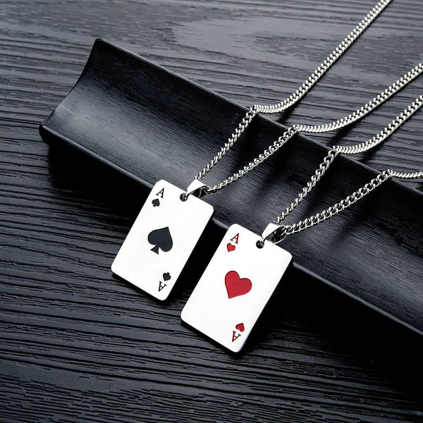 OPK 1542 Titanium Steel Men Necklace Personality Poker Pendant, Color: Black With Chain