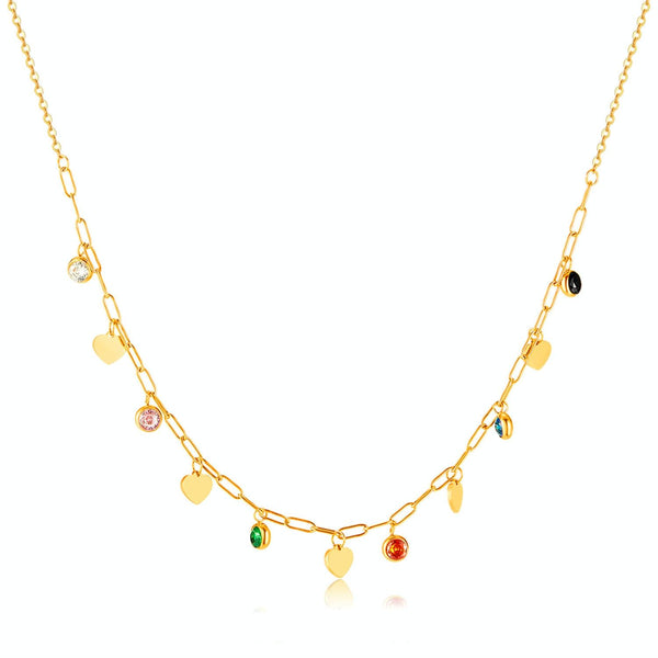 OPK GX2407 Stainless Steel Plated Love Heart Pendant Colorful Zirconia Temperament Necklace