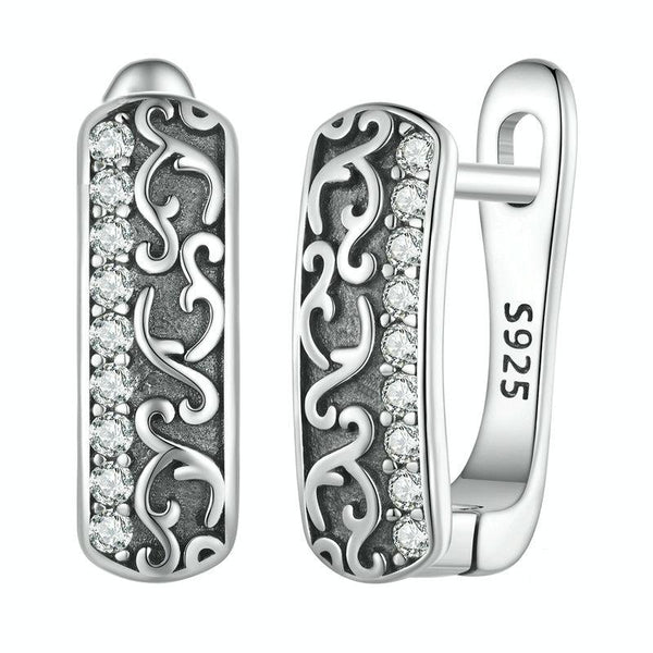 SCE1545 S925 Sterling Silver Vintage Zircon Pattern Earrings