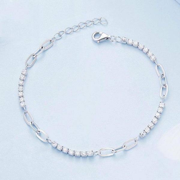 BSB102 Sterling Silver S925 Sparkling Mosaic White Gold Plated Square Zircon Bracelet