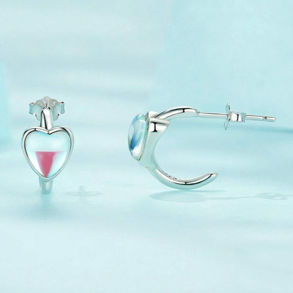 SCE1546 S925 Sterling Silver Synthetic Moonstone Heart Stud Earrings