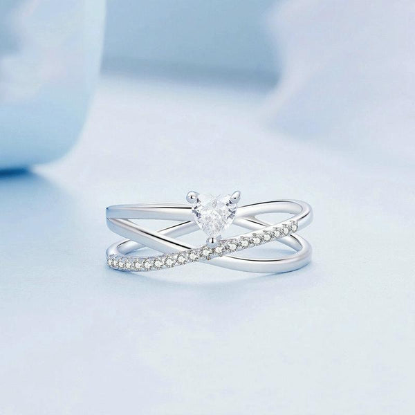 BSR336 Sterling Silver S925 Simple White Gold Plated Zirconia Multi-layered Ring(No.6)