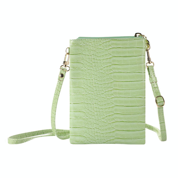 Stone Texture Card Holder Mobile Phone Zipper Bag with Long Strap(Green)