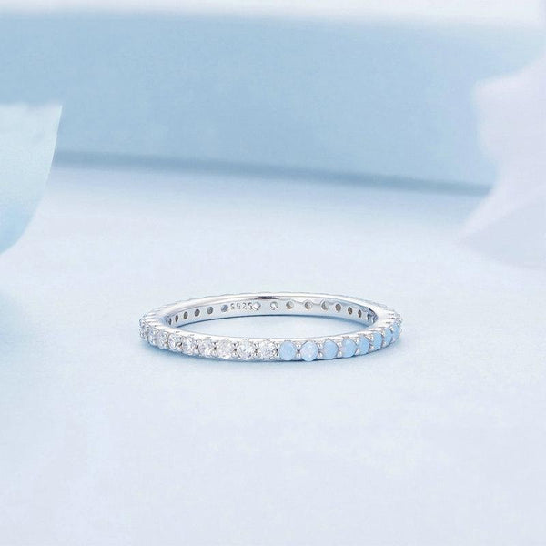 BSR335 Sterling Silver S925 Geometric Opal Nanite White Gold Plated Ring(No.7)
