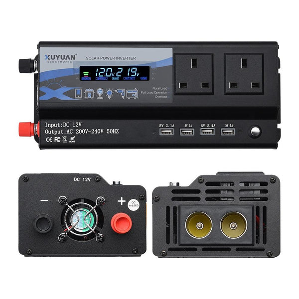 XUYUAN 6000W Car Inverter LED Colorful Atmosphere Light 4 USB Charging Converter, UK Plug, Specification: 12V-220V