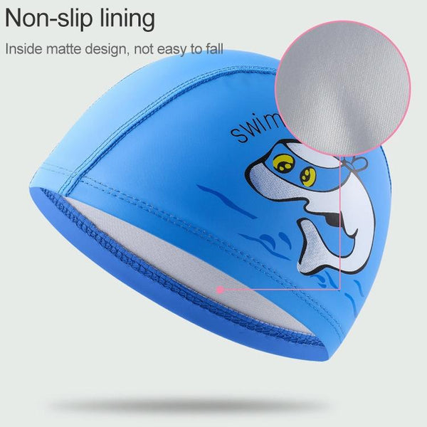 Children Swimming Cap PU Printed Cute Dolphin Pattern Elastic Swimming Cap(Pink)