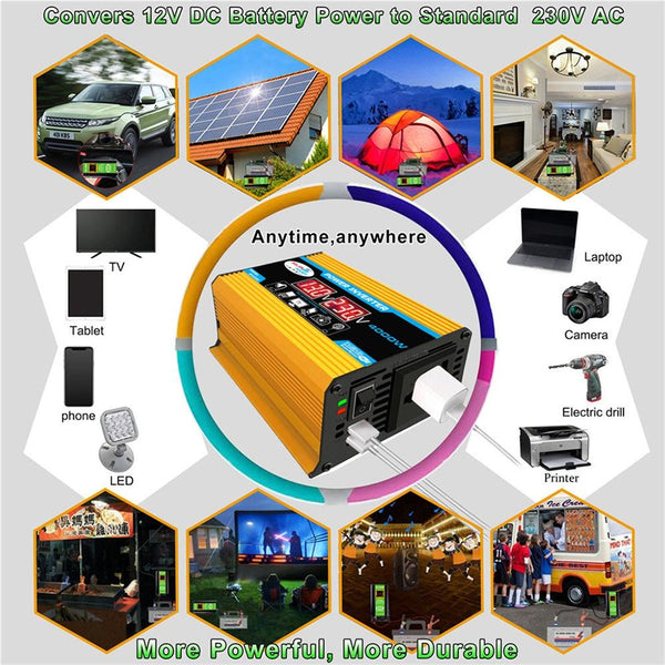 Tang II Generation 12V to 110V 4000W Modified Square Wave Car Power Inverter(Yellow)