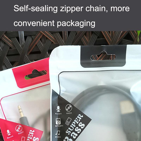 100PCS Headphone Data Cable Self-sealing Packaging Bag Pearl Zipper Bag(Black)