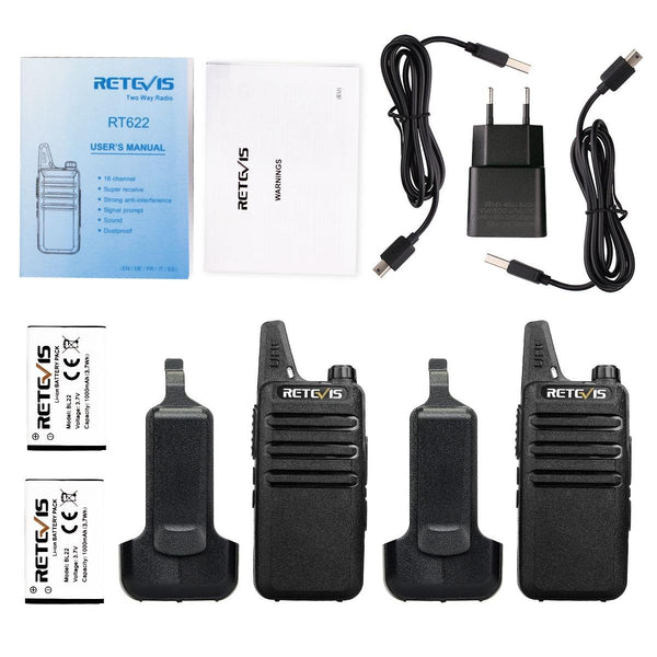 1 Pair RETEVIS RT622 EU Frequency 400-480MHz 16CHS Two Way Radio Handheld Walkie Talkie, EU Plug(Black)