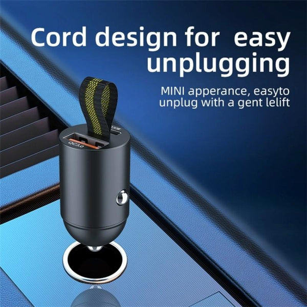 A1 QC 3.0+PD 30W Dual Car Charger Hidden Car Cigarette Lighter Phone Fast Charging Adapter