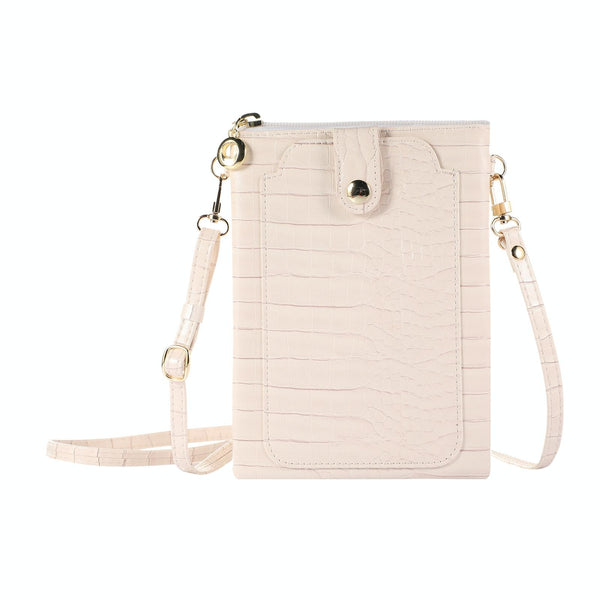 Stone Texture Card Holder Mobile Phone Zipper Bag with Long Strap(Beige)
