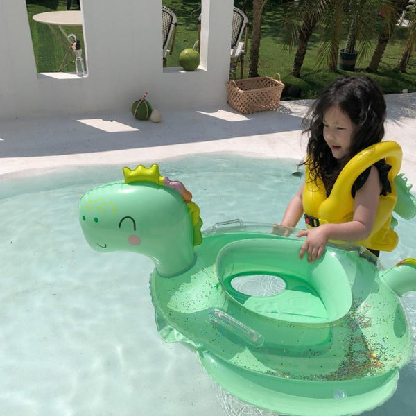 Children Adult Cartoon Inflatable Swimming Ring, Pattern: Sequenant Green Dinosaur Lap