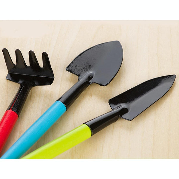 Rake Shovel Digging Trowel 3 Sets Colorful Wooden Handle Metal Head Mini Garden Plant Tool Gardening Tool Garden Flower Tools Garden Tools Combination Set,Random Color Delivery
