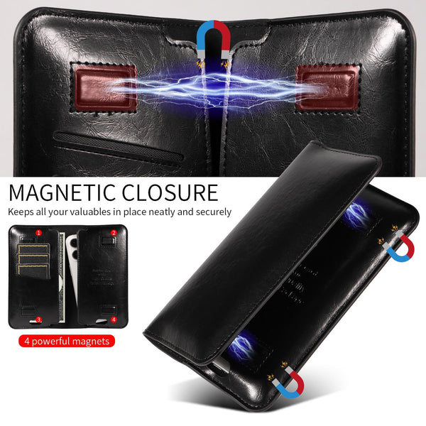 PU Flip Double Phone Card Slot Case, Size:15.7 x 9cm(Black)