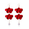 Long Exaggerated Fabric Art Handmade Petal Earrings, Color: E1910-3 2 Sides Maple Leaves