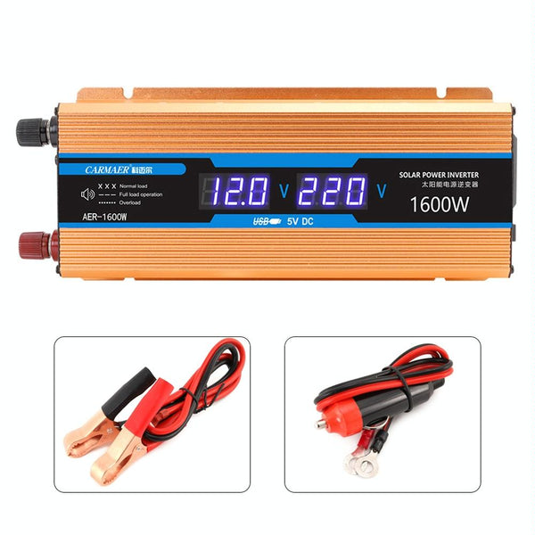 Carmaer Modified Sine Wave 24V to 220V 1600W Car Multi-function Double Digital Display Inverter Household Power Converter