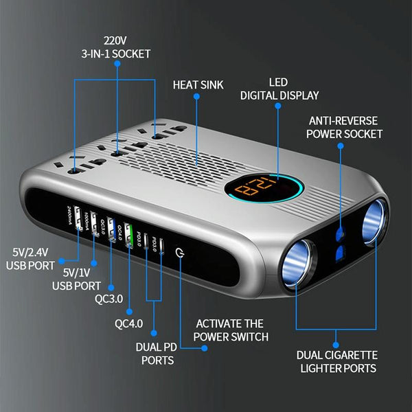 Ozio K30-G 12V 300W Smart Car Pure Sine Wave LED Digital Display Power Inverter Converter, Sedan Version(Black)