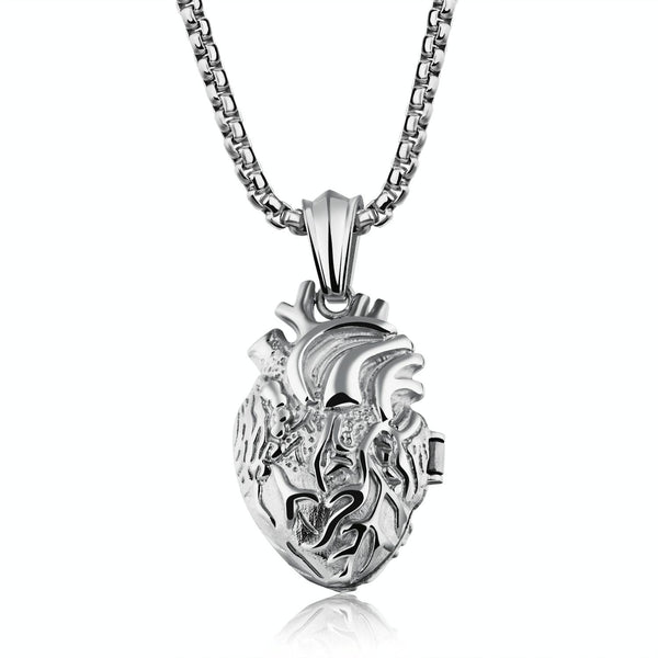 1168 Personalized Titanium Steel Cardiac Pendant Can Be Opened, Color: Steel Color Small+3x55cm Pearl Chain